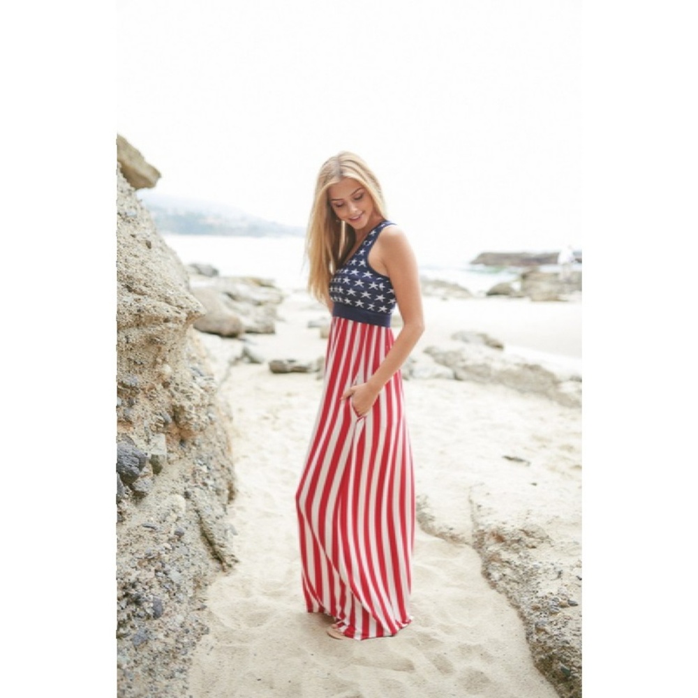 American Flag Maxi Dress Stars Stripes USA - Picture 5 of 8